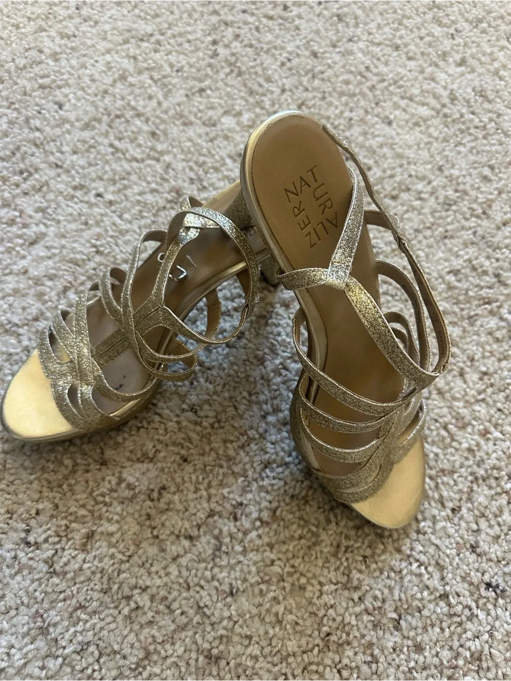 Naturalizer Glitter Strappy Dress Sandals - Gold